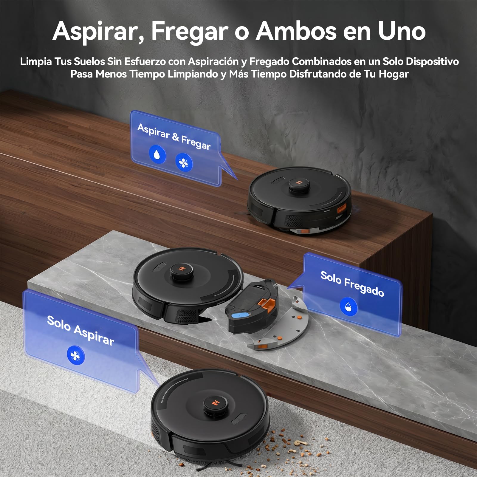Redkey D8 Pro Robot Aspirador y Fregasuelos, 38000Pa Potente Succión con Estación de Succión 4L, Anti-Enredo de Pelos, Navegación LiDAR, Aspirador Robot 4-en-1 Aspira y Friega para Suelos, Alfombras