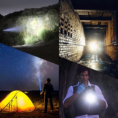 Miniatura 7 de Linternas LED superbrillantes de alto lúmenes, linterna táctica recargable de 990,000 lúmenes con 4 modos e impermeable, potente de mano de 12000