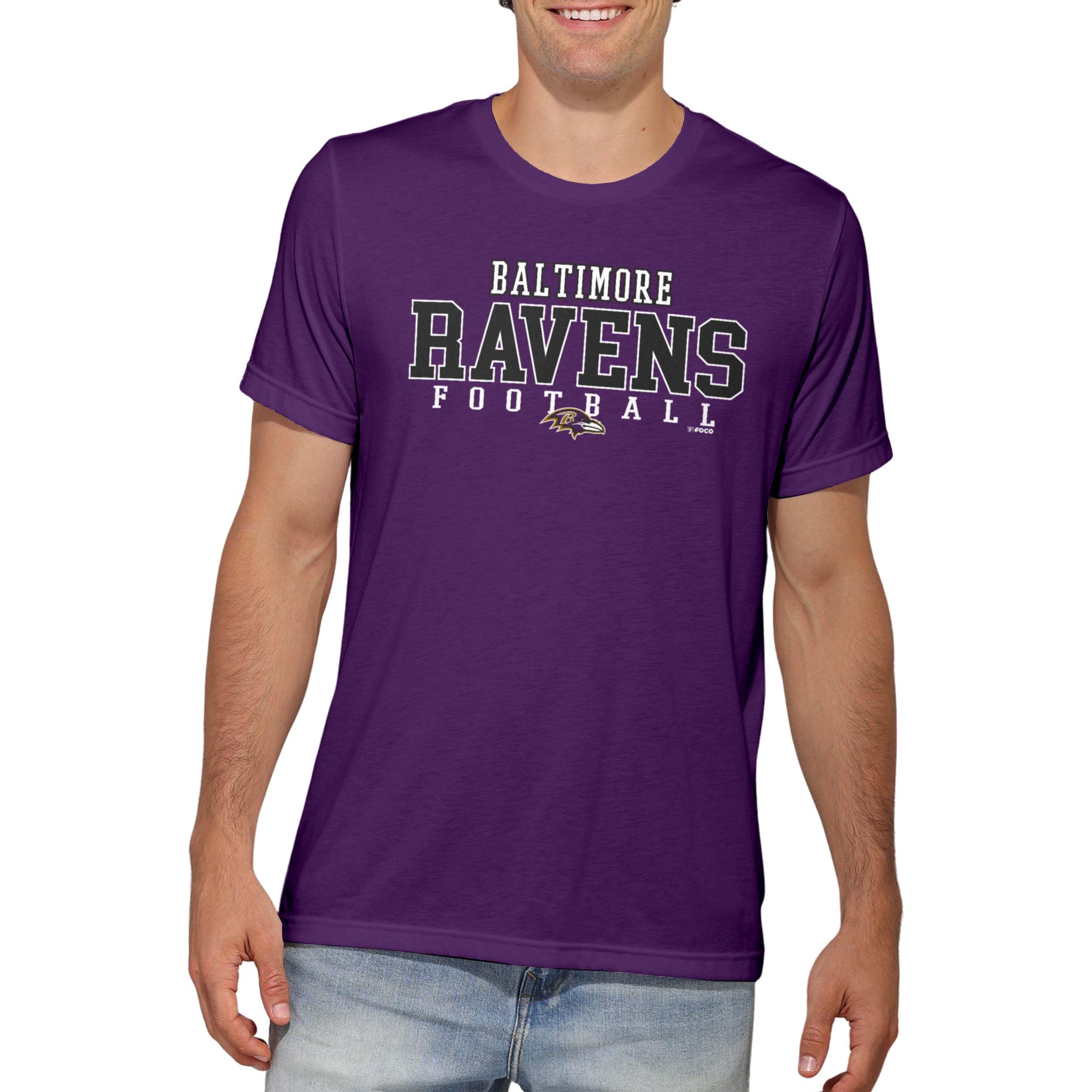 FOCO NFL Officially Licensed Unisex-Adult Football Wordmark Team Color Primary Logo Premium Quality Short Sleeve T-Shirt, Baltimore Ravens, S