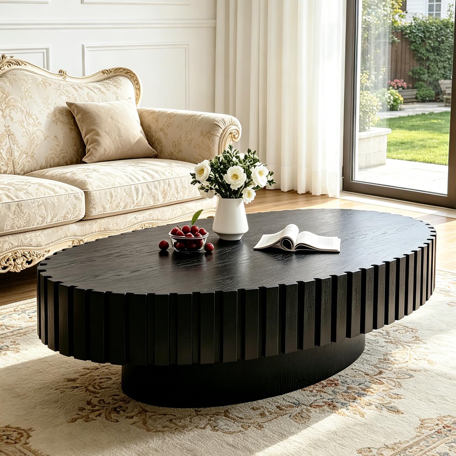 TYONGCOFF 110CM Large Oval Coffee Table, Mid Century Modern Wood Center Table