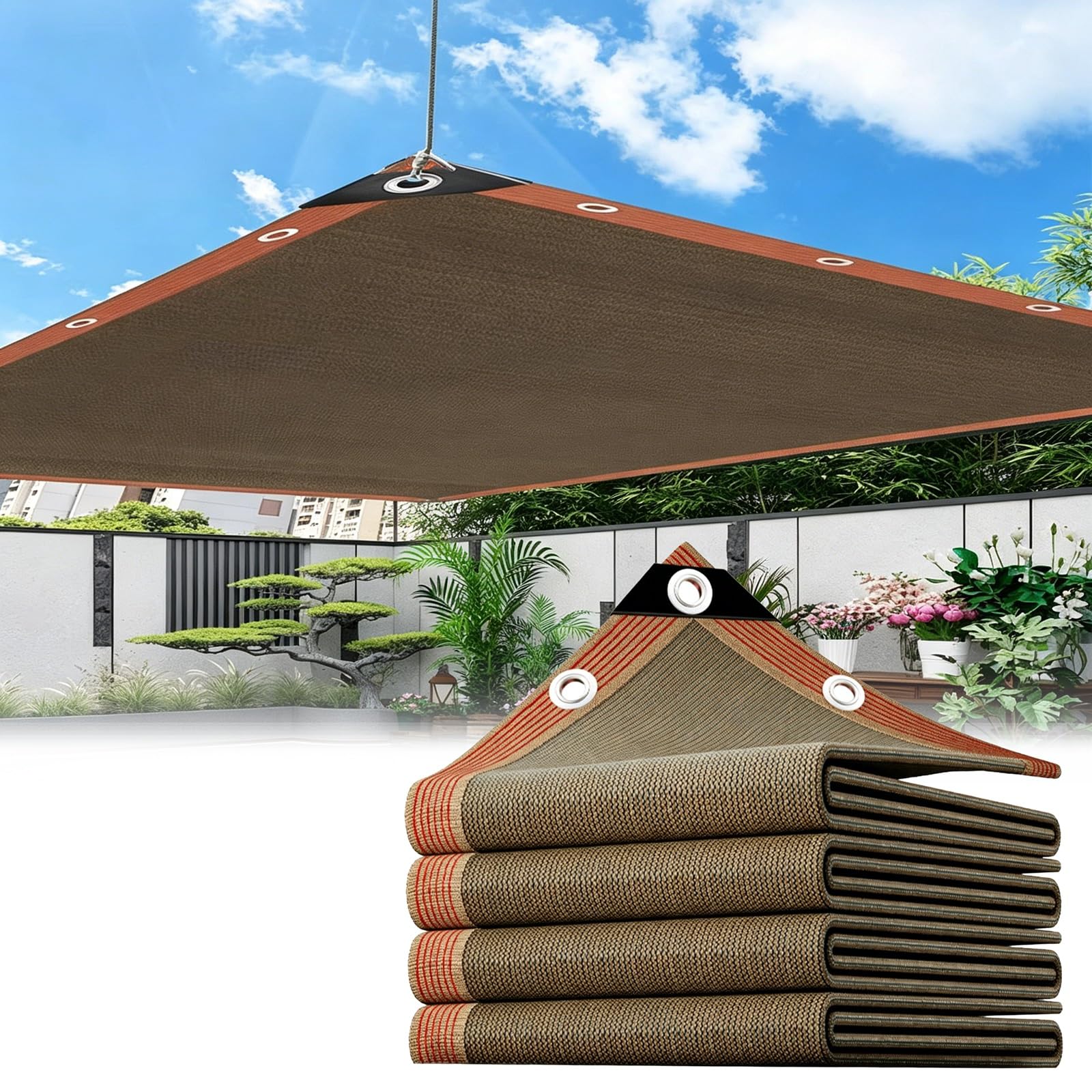 Toldo Vela de Sombra Marrón Café Rectangular, 2/3/4/5/6/7/8/9/10m, Malla Sombra for Jardin Exterior Protección UV del 95% con Ojales, for Terraza, Tejado, Coche e Invernadero Agrícola(4.0x4.0m)