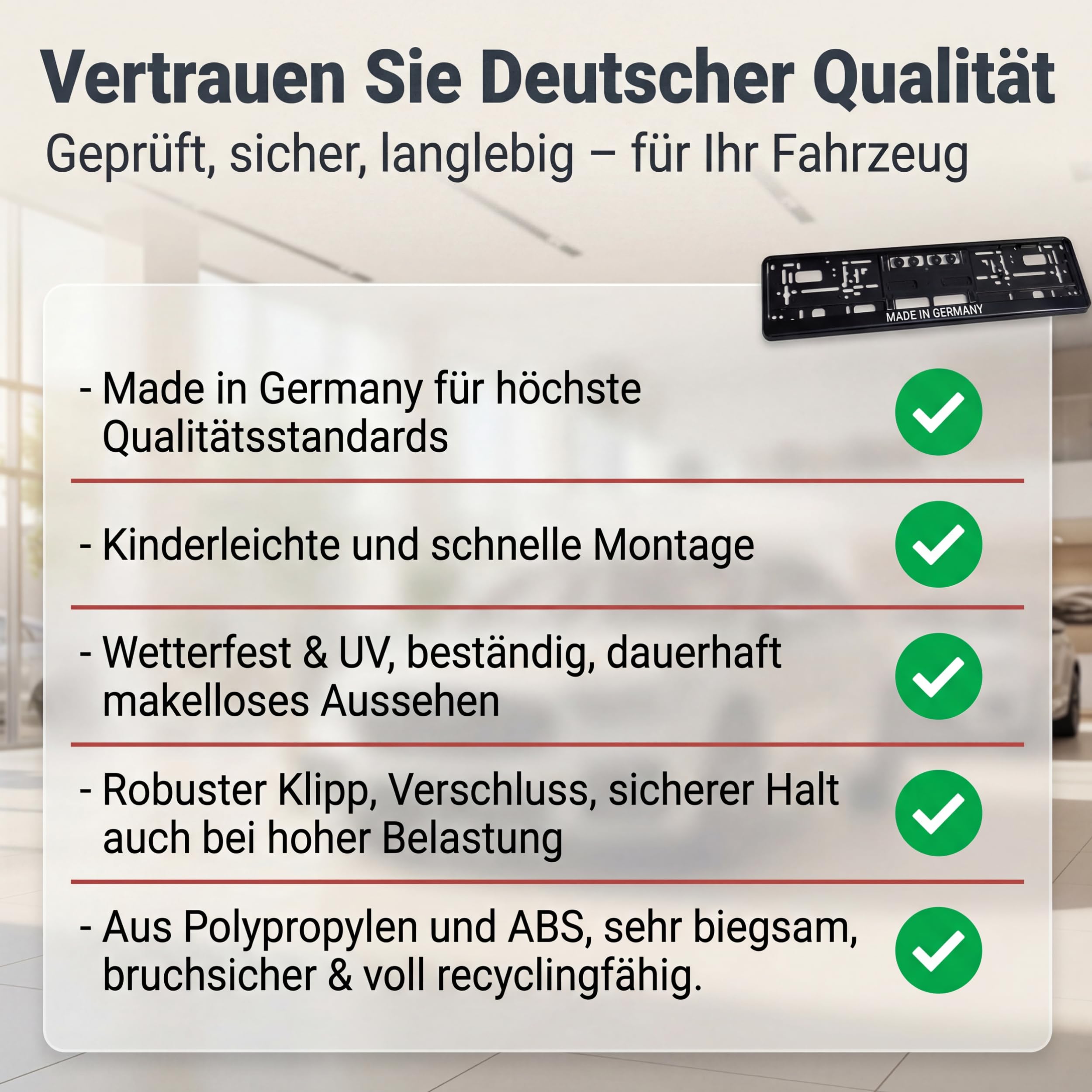 Portatarga per auto nero, rinforzo per targa cornice portatarga set da 2 pezzi - Made in Germany