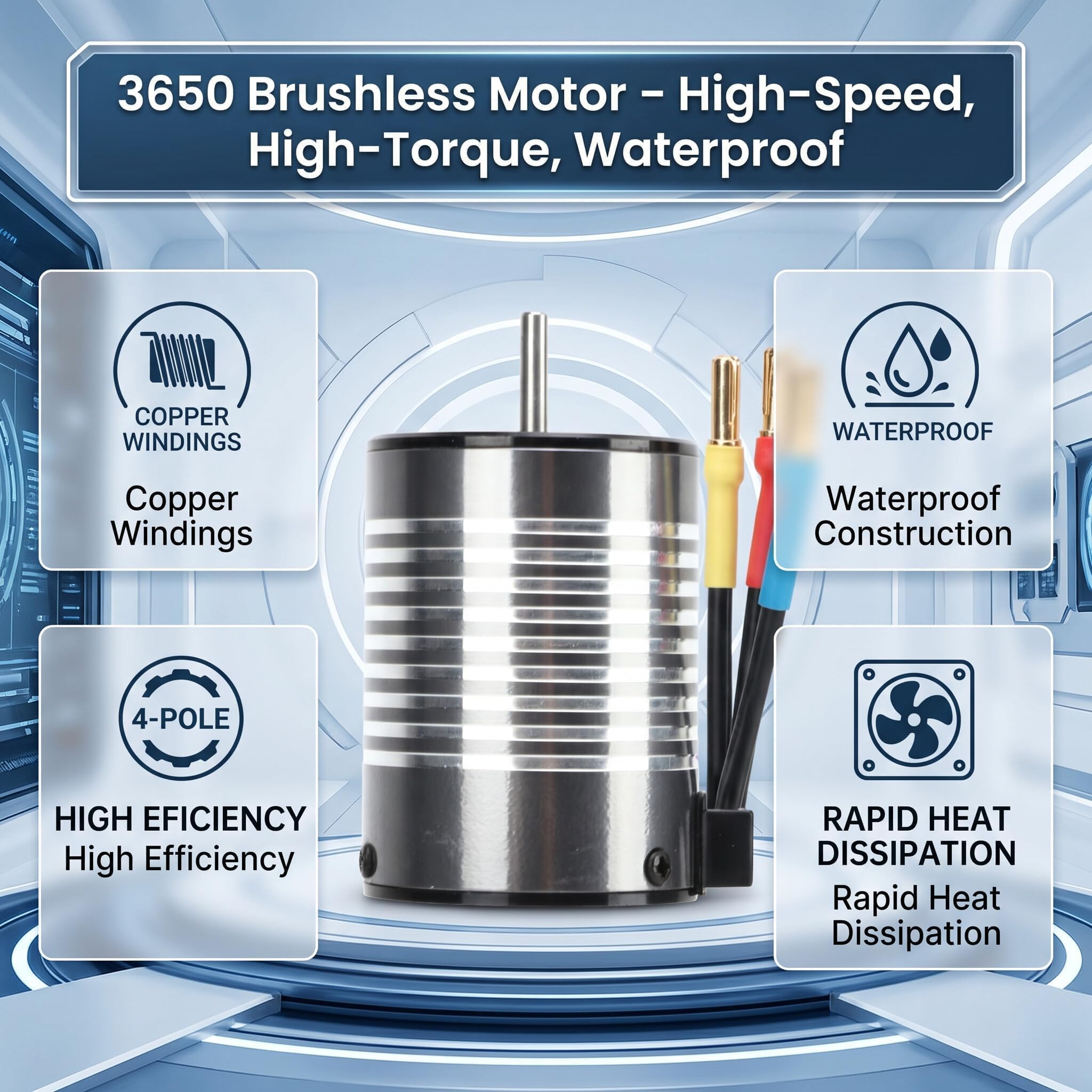 SUNGOOYUE Motor sin Escobillas para Coche de Control Remoto 3650, Motor de Control Remoto Resistente Al Agua de Torsión Grande de Alta Velocidad 3500KV, Accesorio para Coche de Control