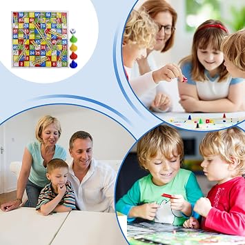 Snakes and Ladders Board Game Set – Compact Folding Chess Style Layout, Durable Playing Pieces, Easy Storage System | Fun Strategy Game for Family Gatherings Birthday Parties Picnics Holiday Trips