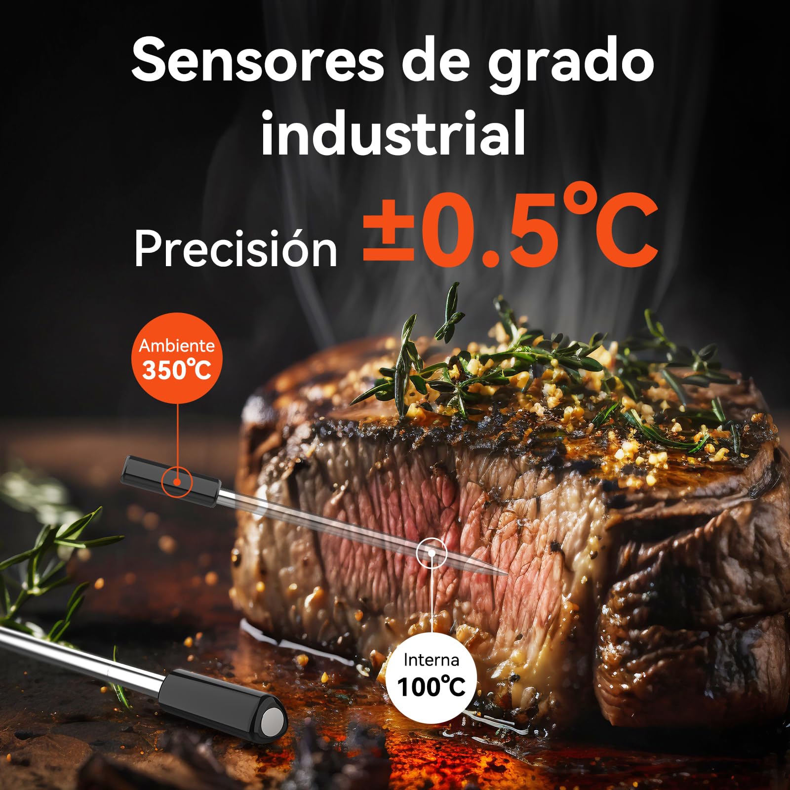 Pro Termómetro para carne con wifi y Bluetooth, monitoreo por app con temporizador y alarma, IP67 resistente al agua y al aceite, termómetro inalámbrico para barbacoa, horno, parrilla, cocina