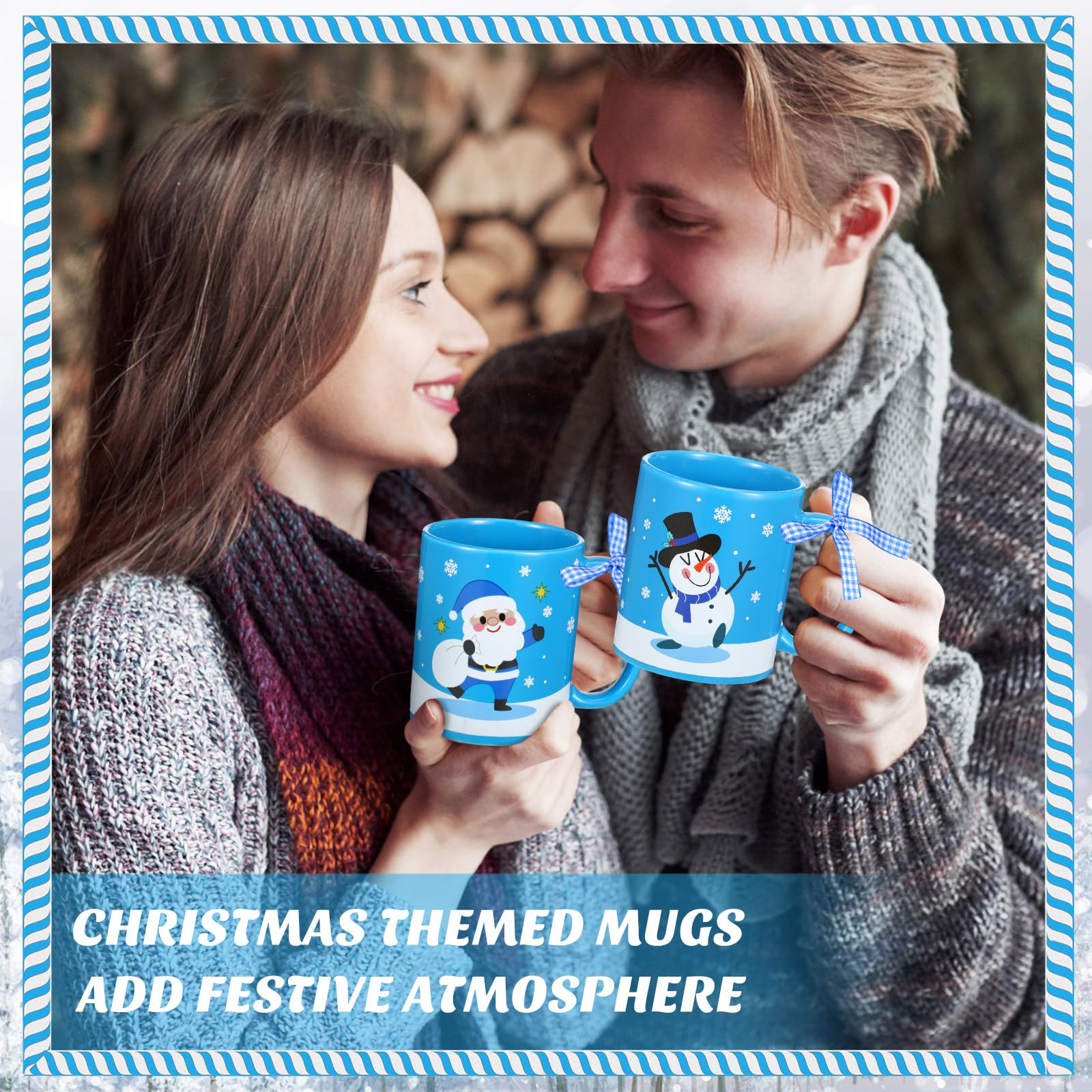 Uiifan Juego de 6 tazas de café de Navidad de 13 onzas, regalos de Navidad con temática azul, divertidos diseños de Papá Noel, tazas de café de cerámica para mujeres, hombres, niñas, hogar, escuela
