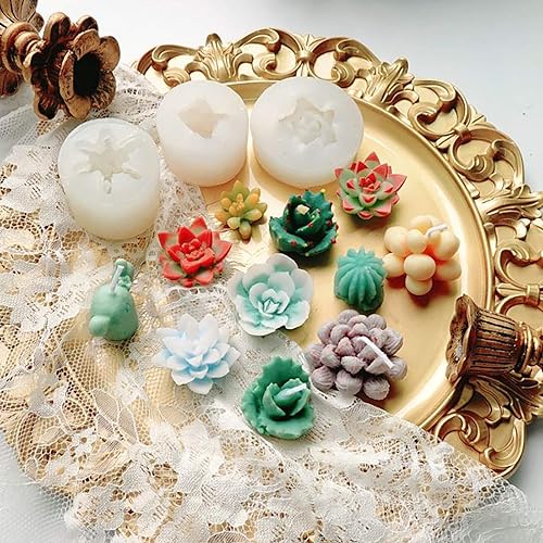 Miniatura 9 de Funshowcase Juego de moldes de silicona para cactus y plantas suculentas para resina epoxi, jabón, vela, cera, polímero, arcilla, yeso, fondant,