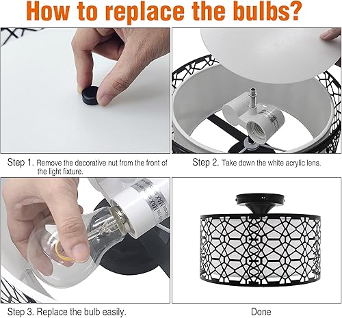 Miniatura 7 de Facon Lámpara colgante de mesa de comedor de 11 pulgadas con interruptor y 2 bombillas LED reemplazables, lámpara decorativa de comedor de tela,