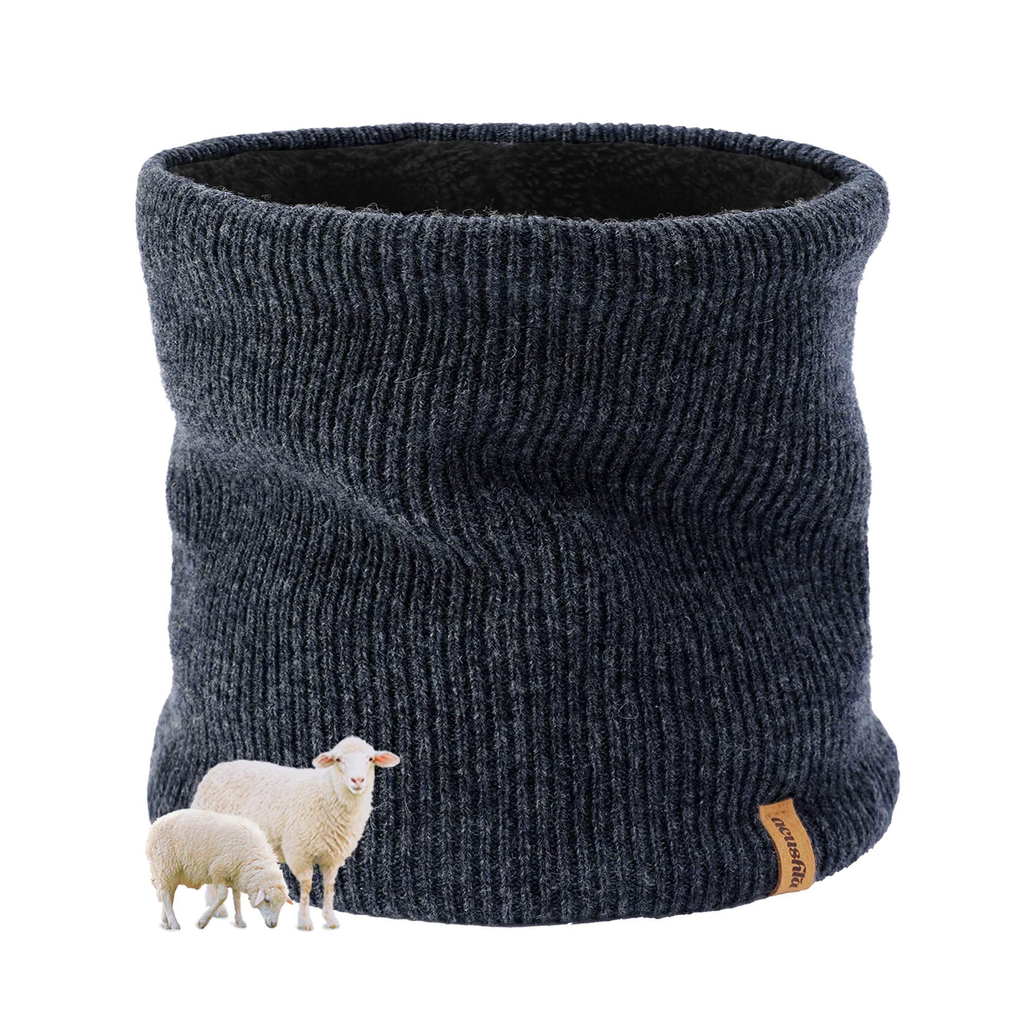 Acushla Unisex Dark Grey Merino Wool Neck Gaiter For Men & Women - Fleece Lined Heavyweight Warm Knitted Scarf Neck Warmer Ski Face Mask (Dark Grey)