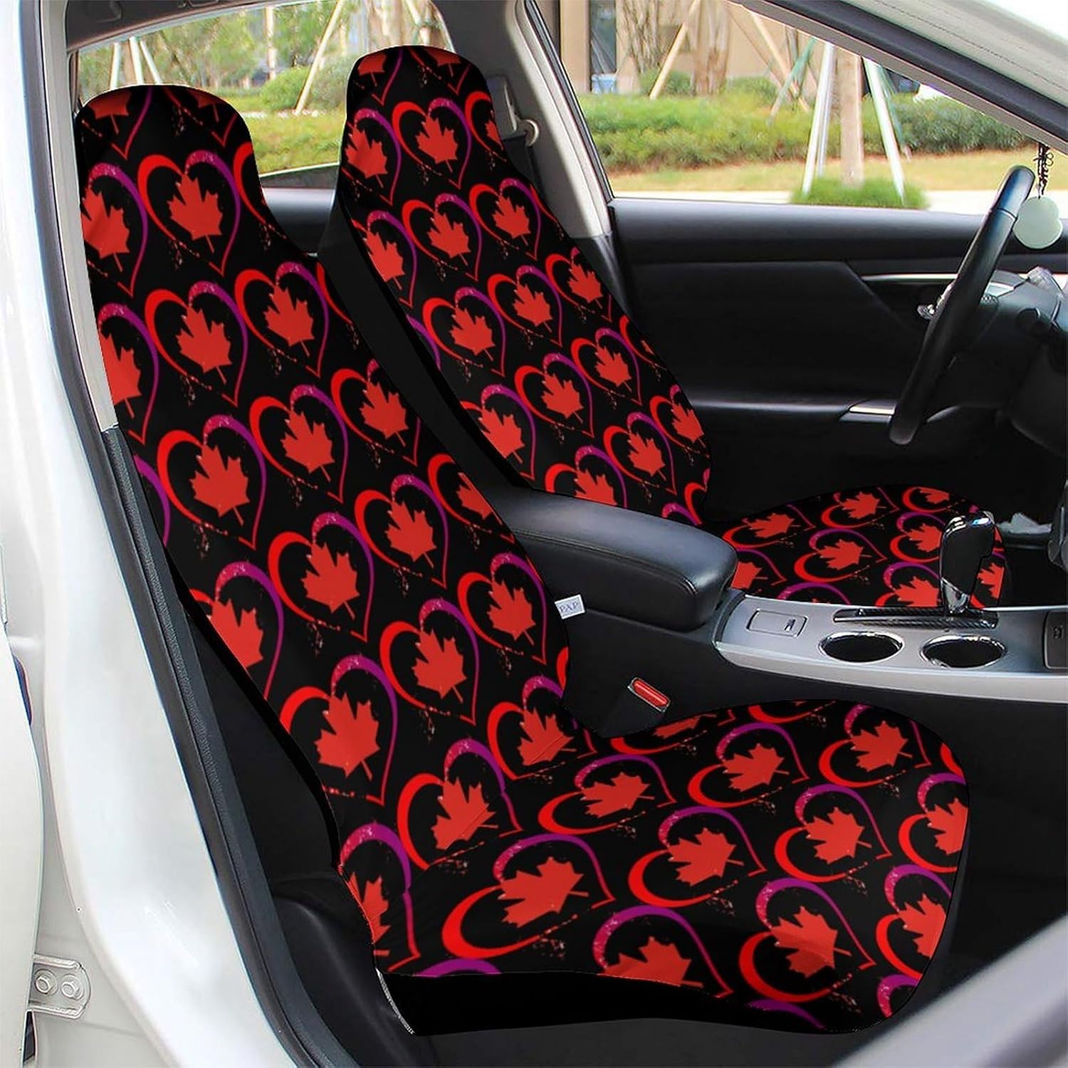 Flag Heart Love Canada Funny Car Seat Covers Non-Slip Universal Fit image 5