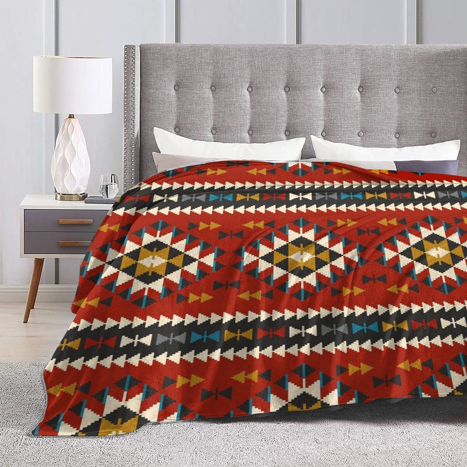 Copridivano A Quadri In Stile Etnico Americano, Coperta Per Divano In Maglia Jacquard Sucre 90 X 90 Cm 86430240