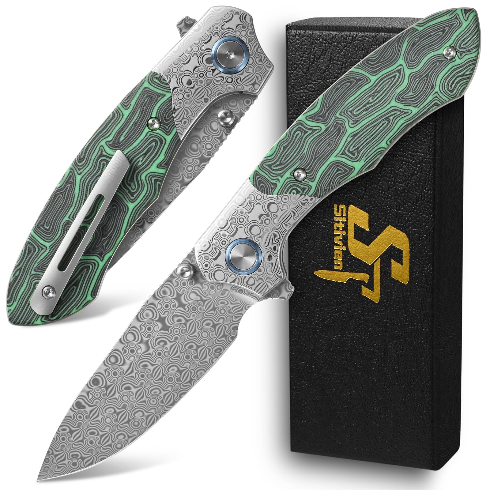 Amazon.com: Sitivien ST272 Damascus Steel Blade Folding Knife