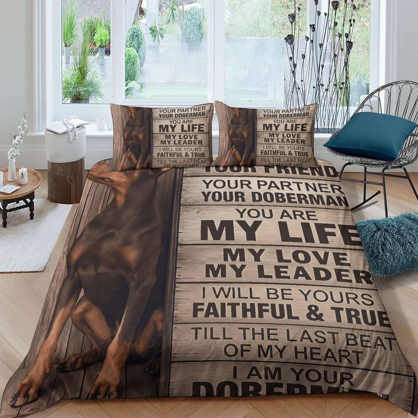 Ctjqhvkz Style-7 3D Printed Doberman Art Fitted Sheet Microfiber Soft Brown Dog Quote Mattress Cover For Bedroom Guest Room Decor Single（135X200cm）