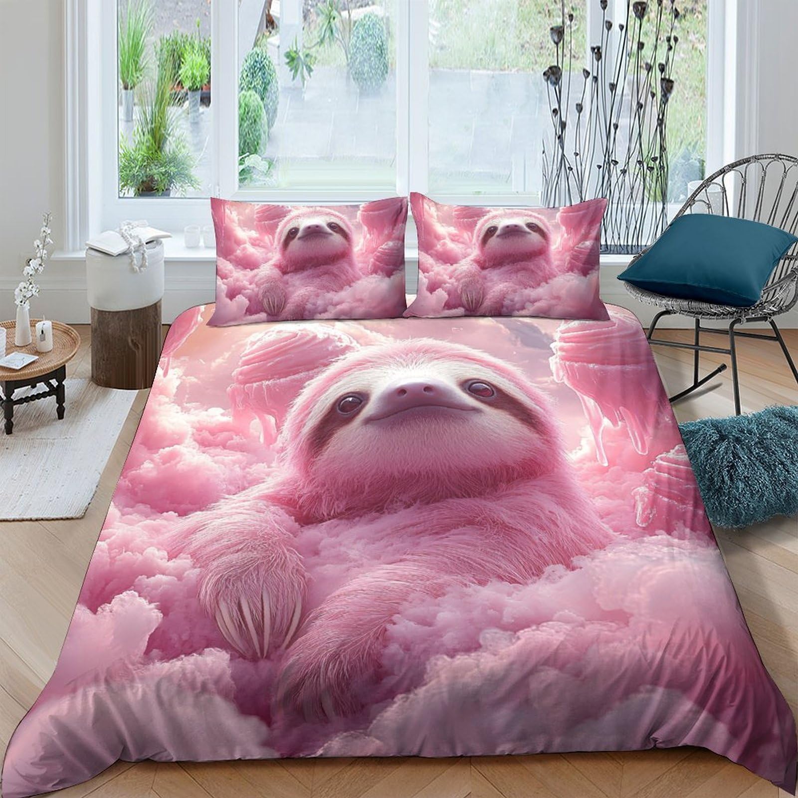 Ctjqhvkz Style-9 3D Printed Pink Dreamy Sloth Fitted Sheet Microfiber Soft Bed Cover Cloud Art For Bedroom Dorm Decor Single（135X200cm）