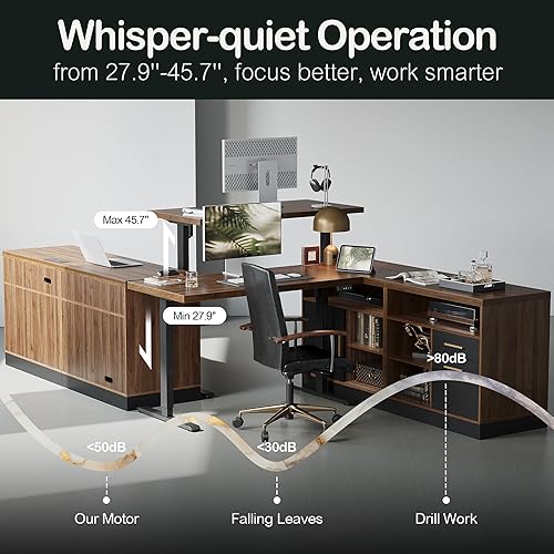 Miniatura 5 de Escritorio de pie de 67 pulgadas con 2 archivadores, ACUSB, escritorio de 1.18 pulgadas, escritorio eléctrico de pie ajustable en altura en forma de