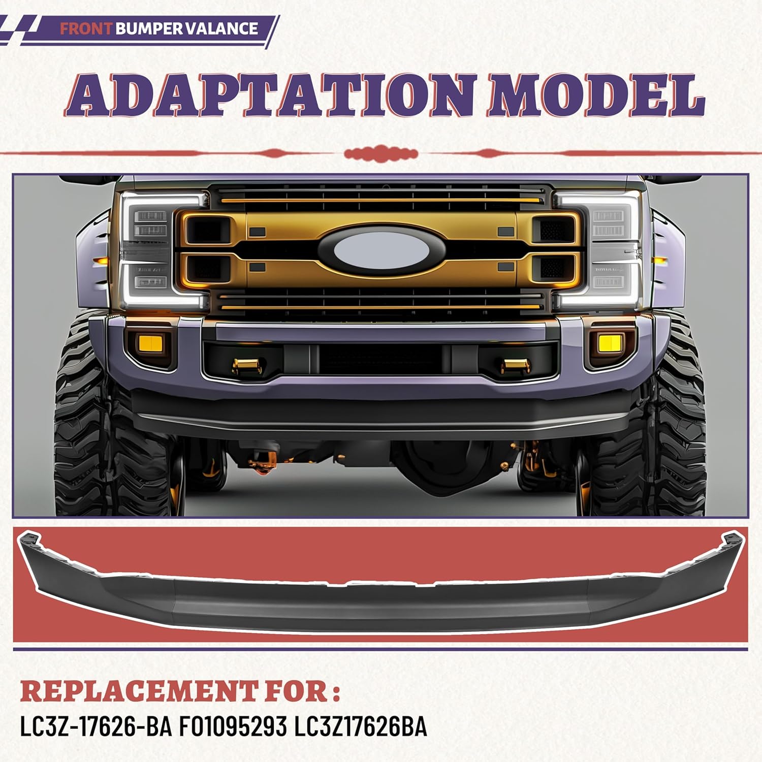 HECASA 4" Tall Front Lower Bumper Valance(Split Design 3Pcs) Compatible with 2020-2022 Ford F250 F350 F450 Super Duty (2WD Models) Deflector Valance Panel Air Dam LC3Z-17626-BA FO1095293 LC3Z17626BA