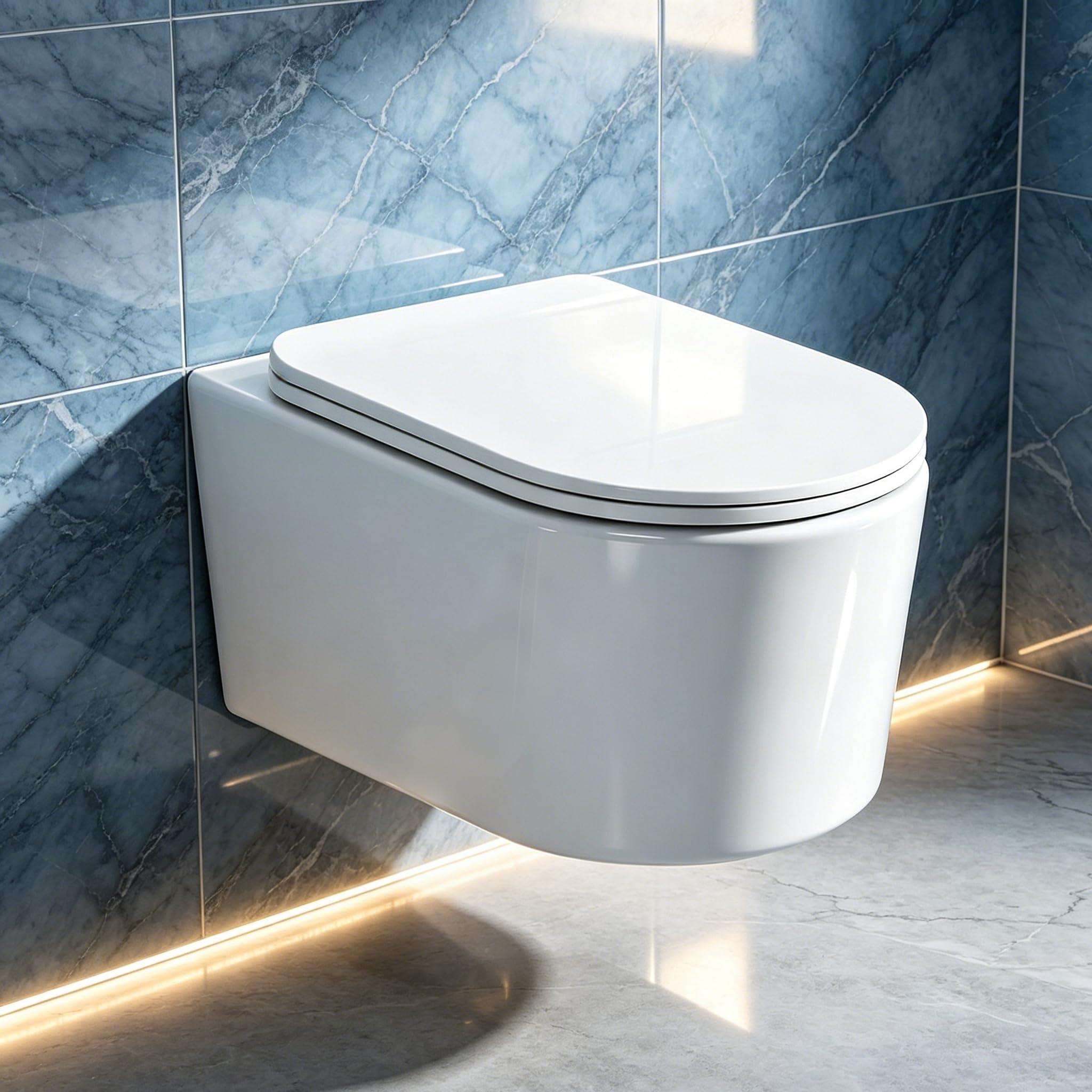 Randloses Wand-WC — Tiefspül-Design mit leistungsstarkem und wassersparendem Spülsystem, inklusive WC-Sitz mit Absenkautomatik und Schnellspanner, Weiß, 48,5 cm lang