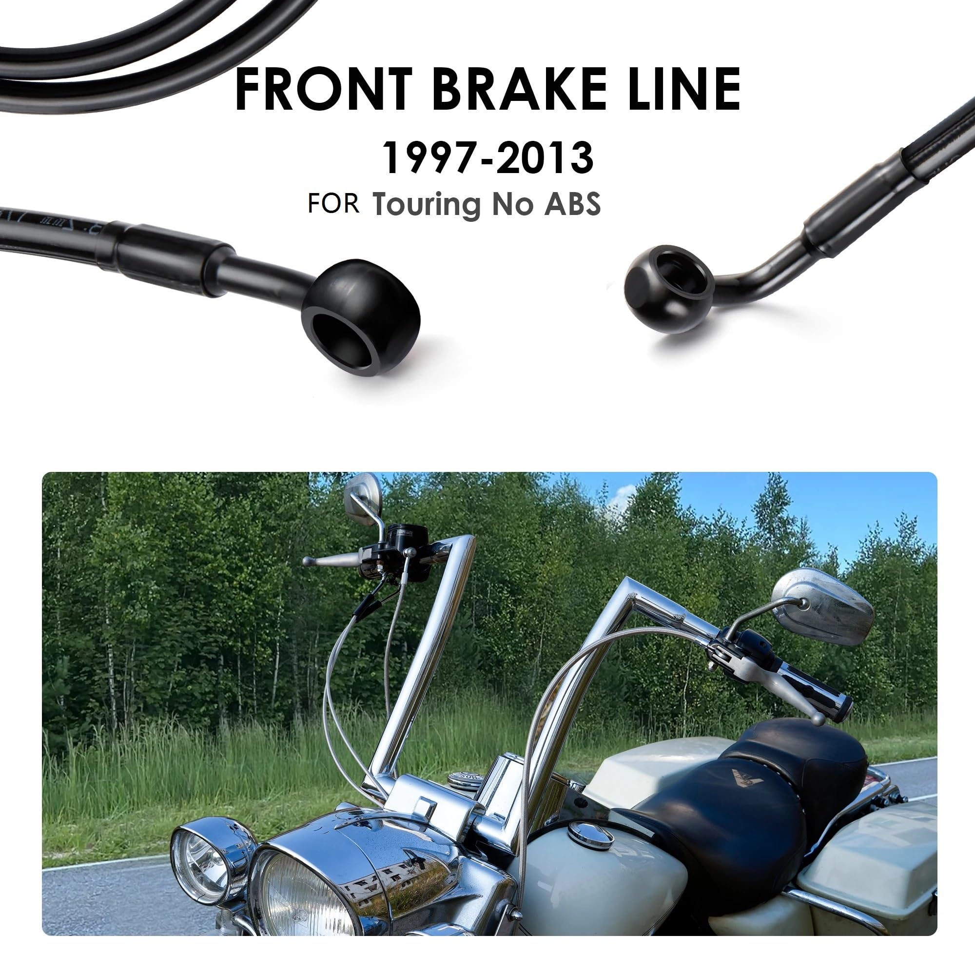 Cavi acceleratore moto Adatto per Harley Road senza ABS 140/145/150CM Tubi freno anteriori Tubo flessibile intrecciato acciaio inossidabile(150CM Black)