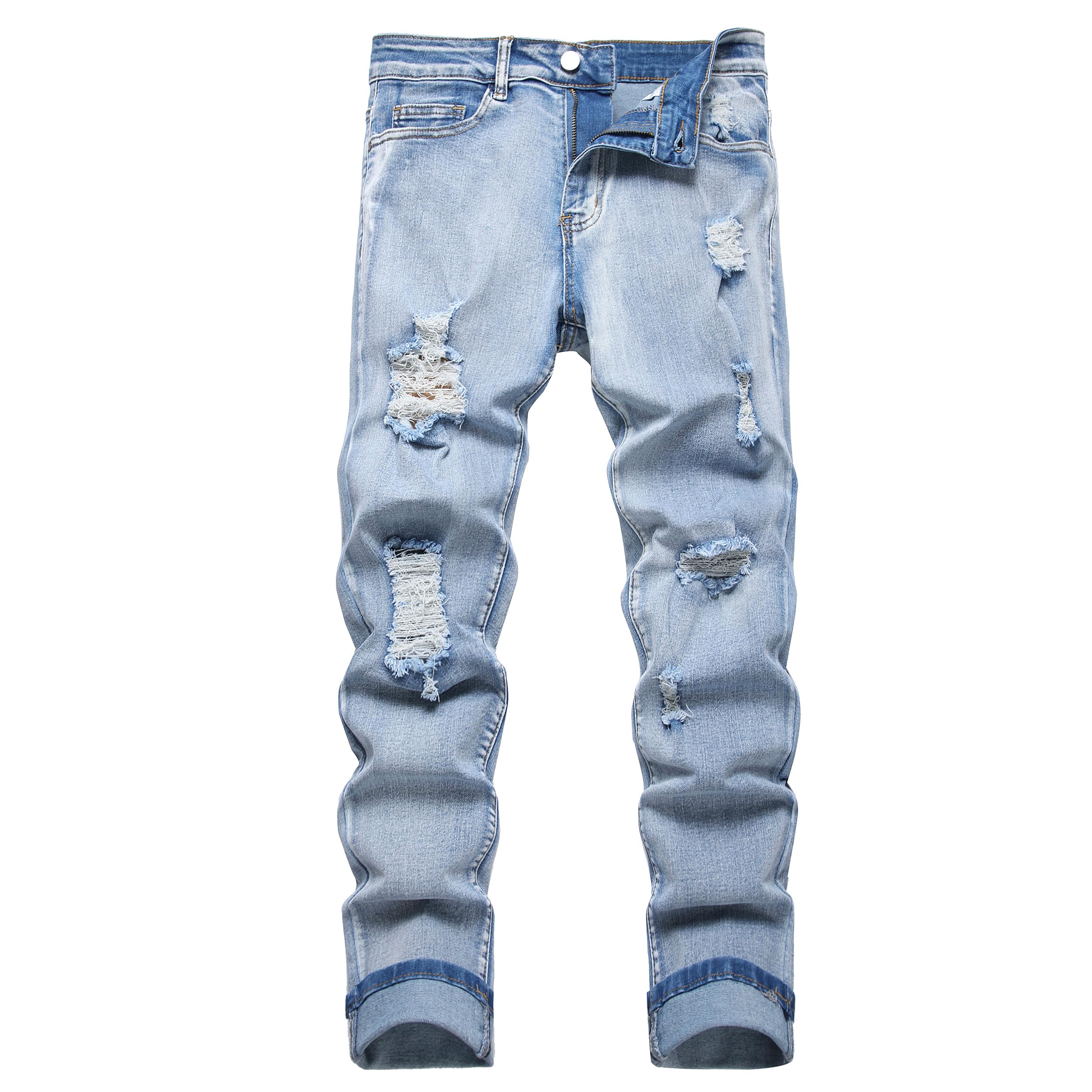 Jeans da motociclista slim fit da uomo, strappati, elasticizzati, distrutti, gamba dritta, pantaloni in denim da moto, Blu03., 28