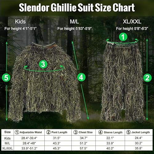Miniatura 3 de Slendor Traje Ghillie 6 en 1, camuflaje 3D, ropa de caza de camuflaje, disfraz de bosquimano adecuado para hombres, cazadores