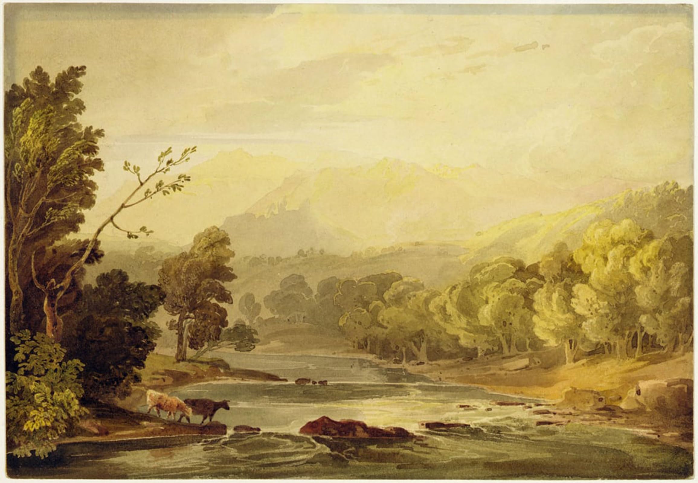 SERENDIPITP Aesthetic Poster Photo Wall Print Retro Picture a View on the Brathay Near Ambleside by Vandyke Copley Fielding Modern Wall Artwork for Home Decor 60x90cm