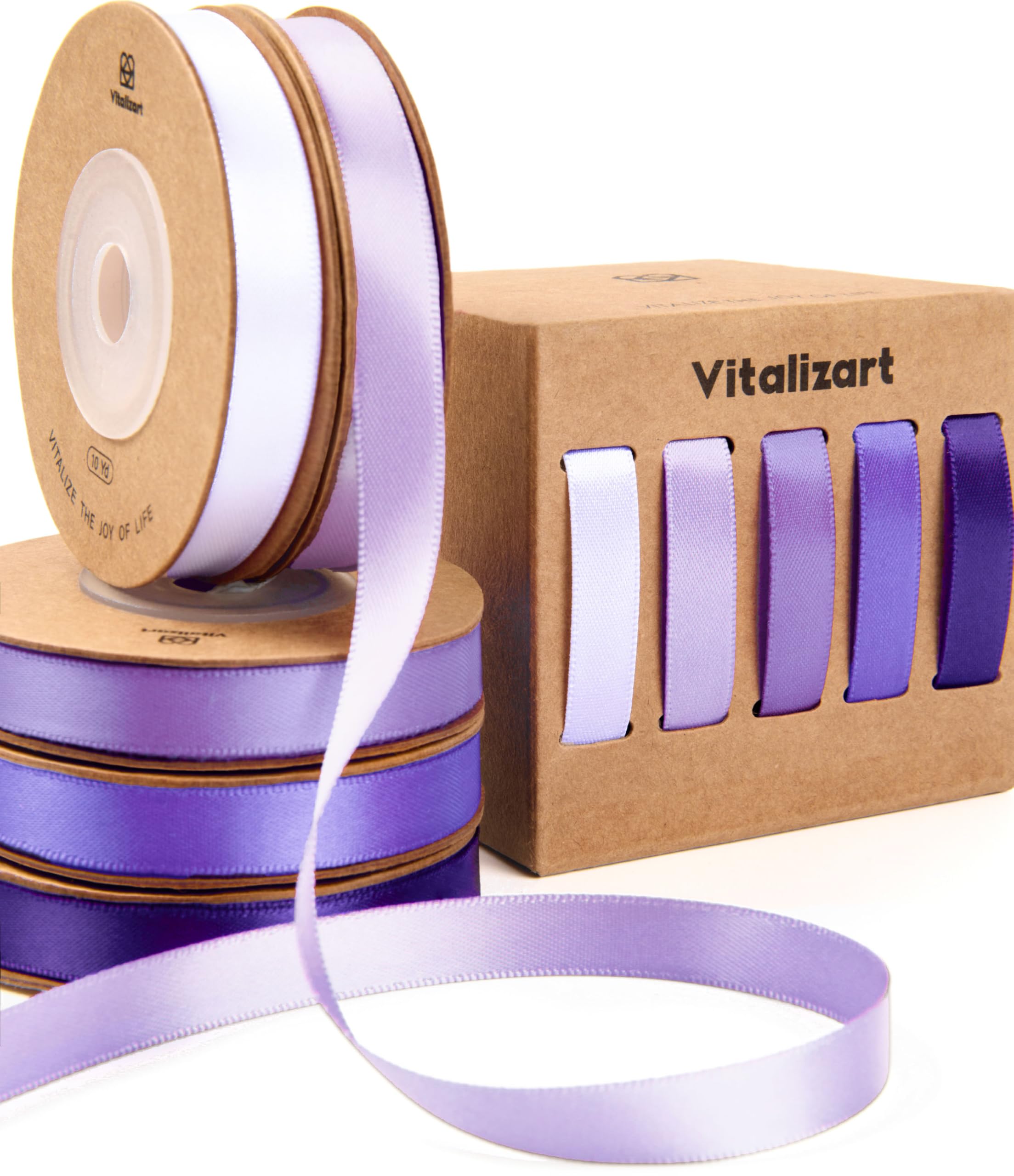 Vitalizart Purple Series Satin Ribbon for Crafts 3/8'' x 50Yd (5 Rolls x 10Yd)