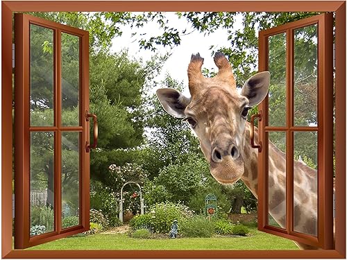 Miniatura 2 de wall26 Mural de pared extraíble con una jirafa curiosa metiendo su cabeza en una ventana abierta, 36 x 48 pulgadas