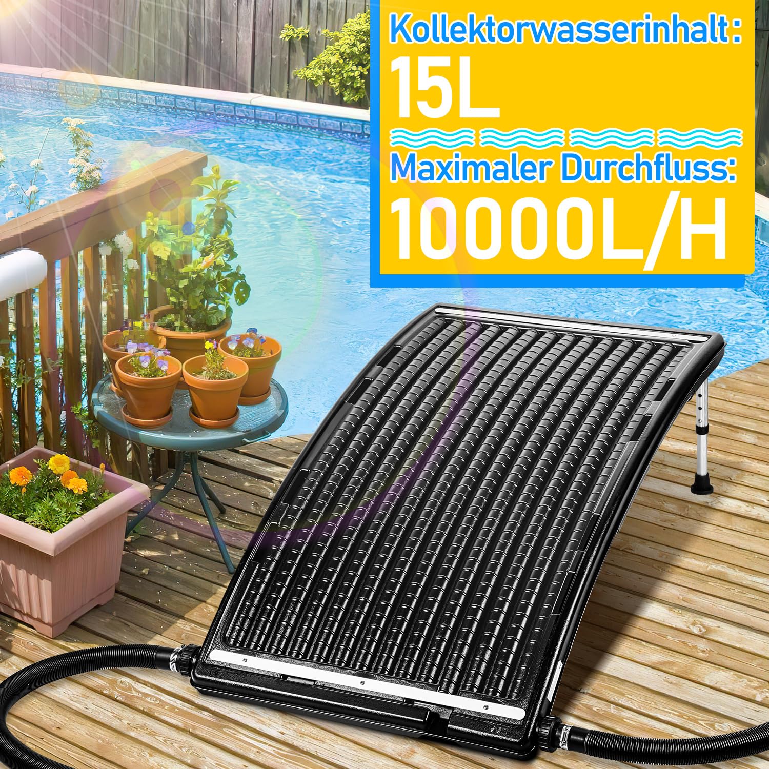 Colector solar de calefacción solar para piscina, 110 x 65 cm, 32/38 mm | Calefacción solar para piscina con conector de 32/38 mm, colector HDPE y accesorios para piscinas elevadas