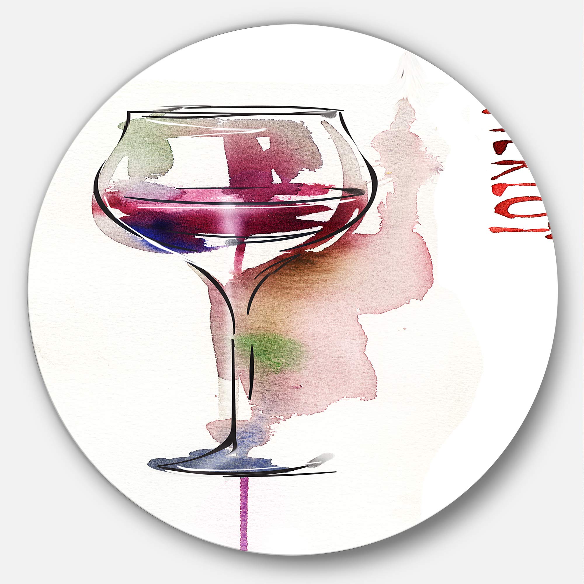 Designart Red Wine Contemporary Round Wall Art, 11 x 11, Red