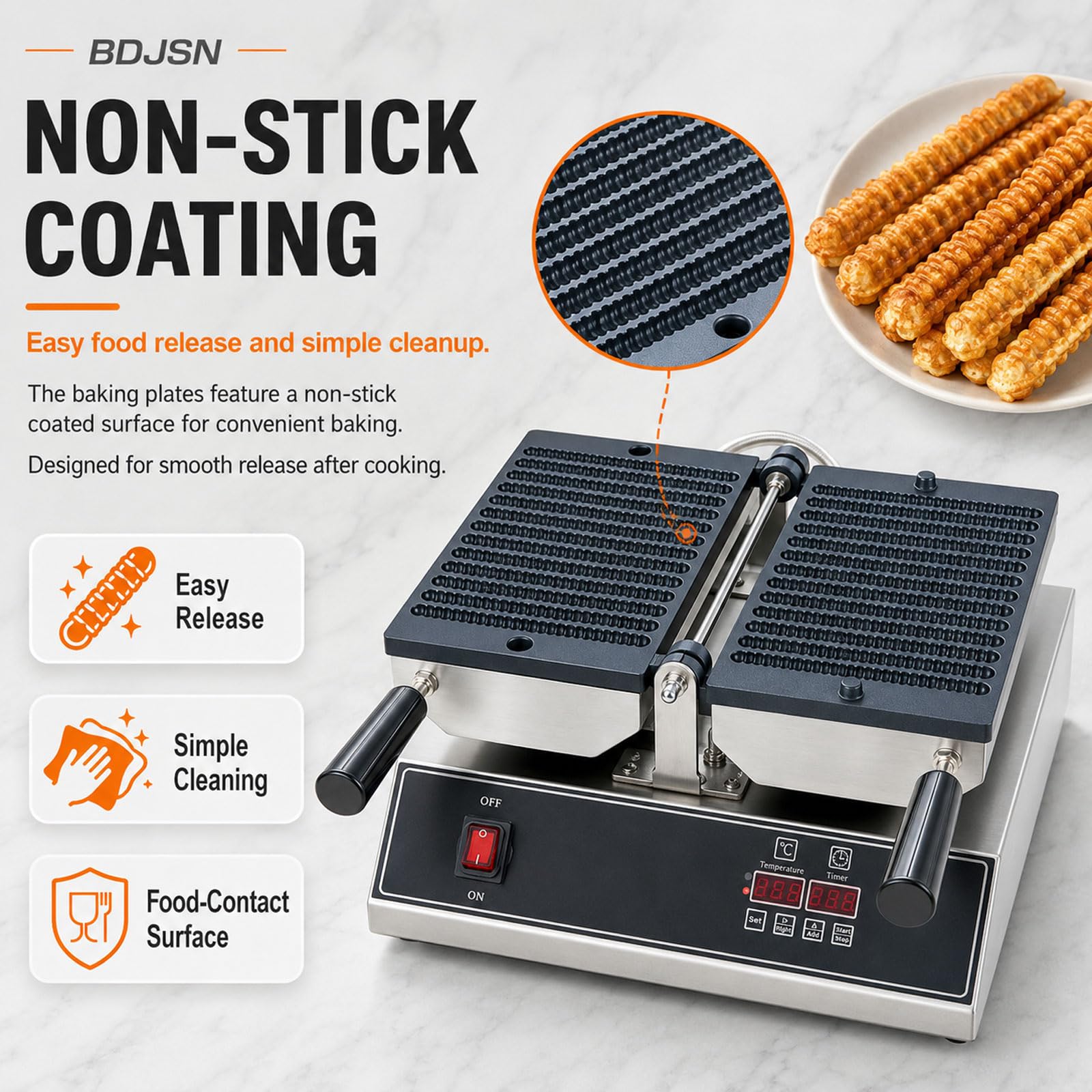 Gofrera De Palitos Profesional 13 Unidades, 1800w Eléctrica con Temperatura & Temporizador Digitales, Diseño Giratorio 180°, Placas Antiadherentes, Cuerpo Acero Inoxidable