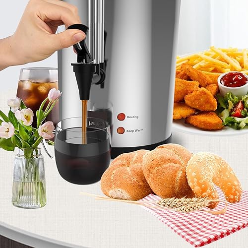 Miniatura 7 de Valgus Urna de café comercial de acero inoxidable para 135 tazas, 20 L, cafetera de gran capacidad, botellas eléctricas de agua caliente