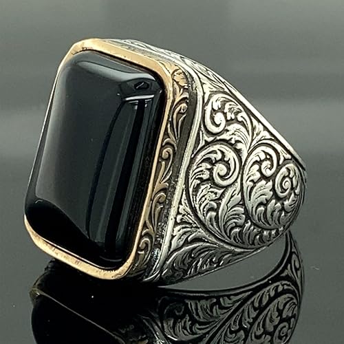 Miniatura 5 de Men Handmade Ring, Natural Onyx Stone Ring, Black Onyx Ring, Ottoman Style Embroidered Ring, 925k Sterling Silver Ring, Gift For Him