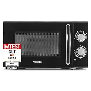 MEDION Microondas, potencia aprox. 700 vatios, capacidad aprox. 17 litros, 6 niveles, función de descongelación, MD 15644, negro