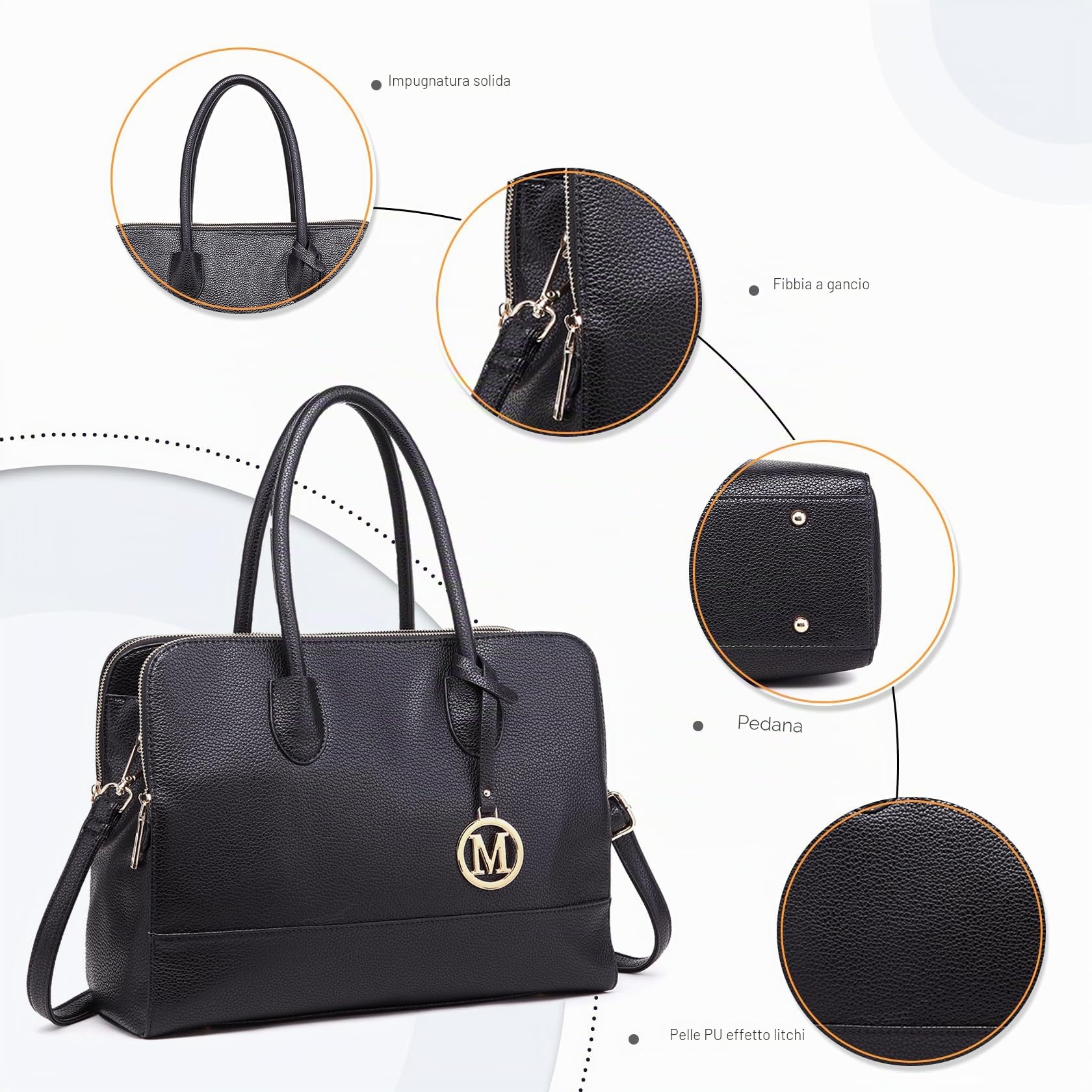 Miss Lulu Borsa Lavoro Donna Grande, Porta PC 13 Pollici, Borsa Università Impermeabile Tracolla Tote Pelle PU per Business Scuola Shopper