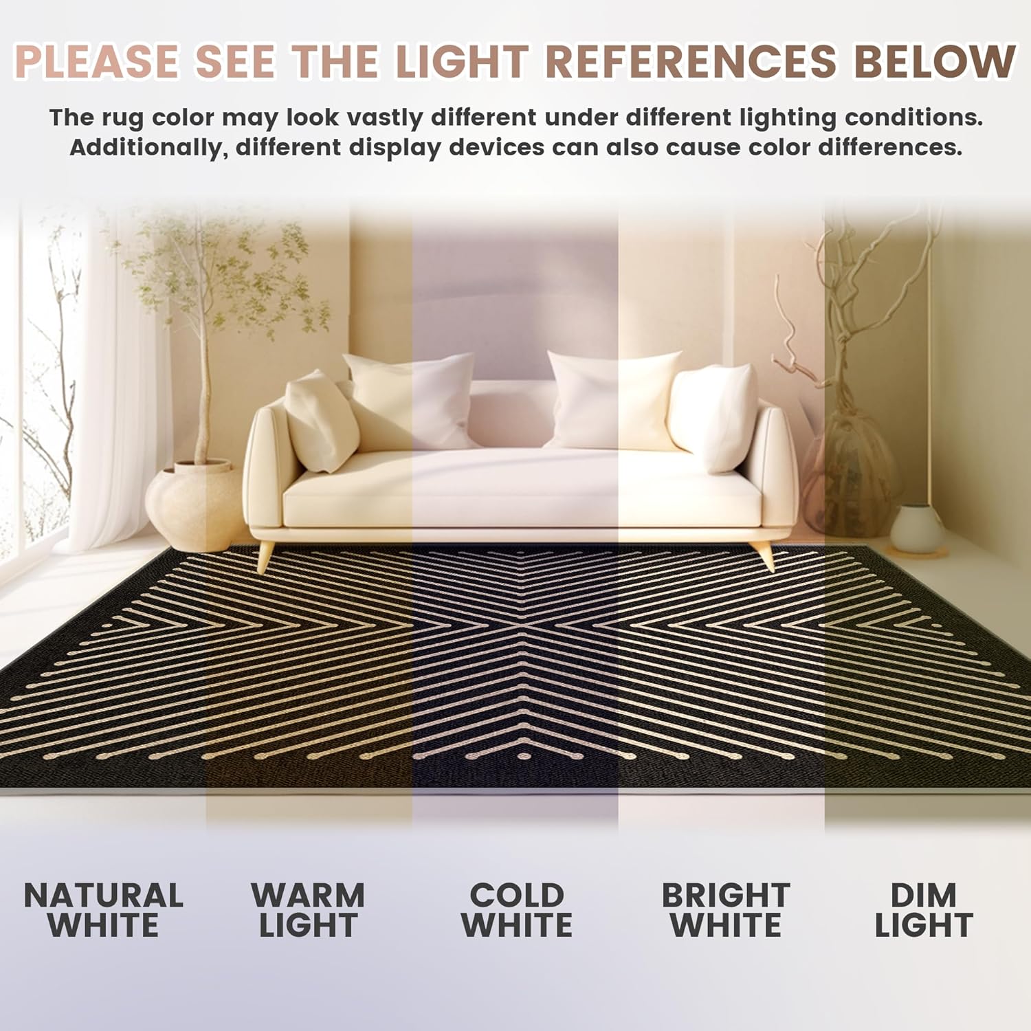 Washable Modern Geometric Easy Jute Rug, 5x7 Black Neutral Boho Outdoor Indoor Patio Farmhouse Large Area Rugs, Woven Lightweight Non Slip Carpet Mat for Living Dining Room Bedroom Classroom Backyard