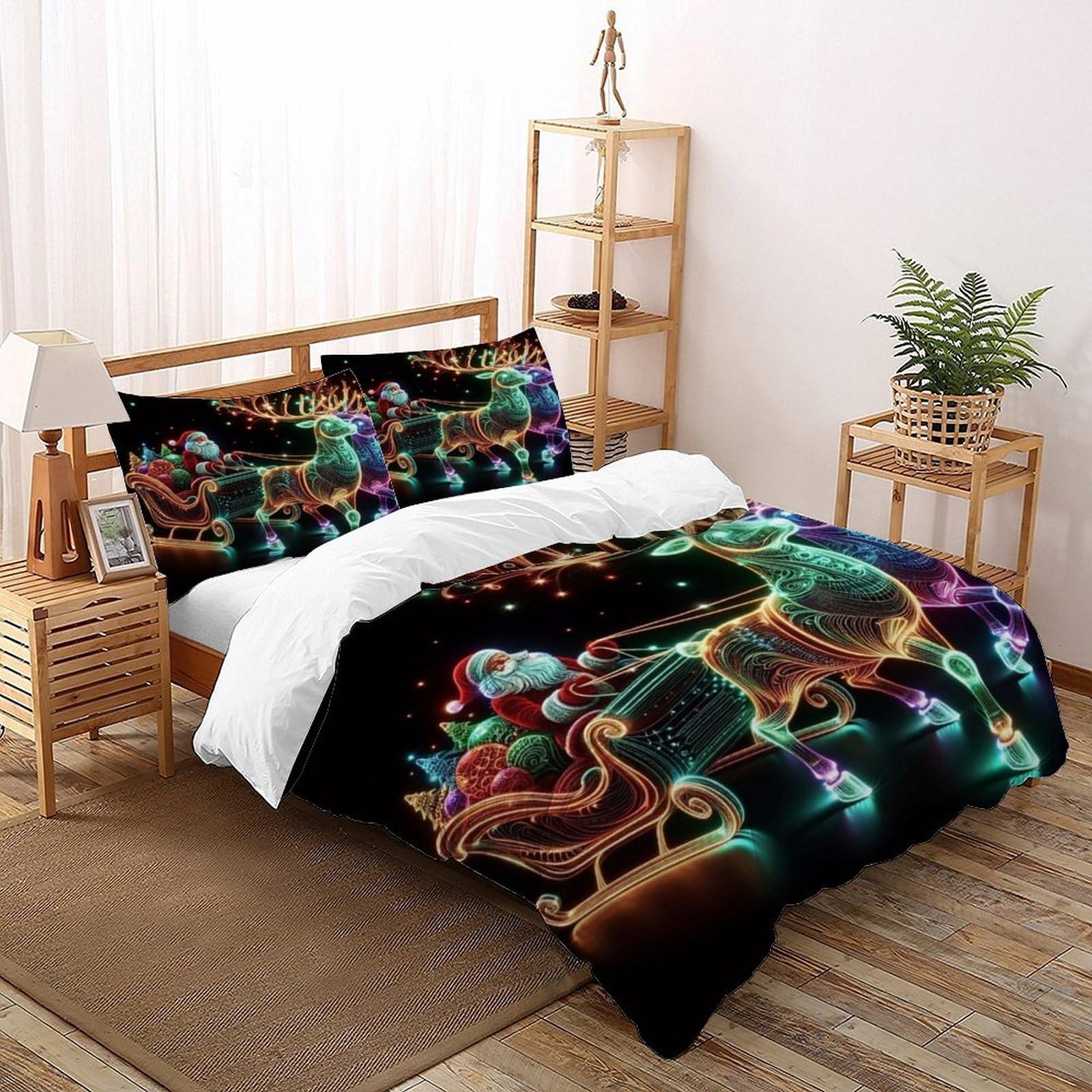 Christmas Deer Bedding Set for Comforter Polyester Christmas Theme Duvet Cover 3 Piece for Children Teens And Adults -2 Pillow Shams, Super King（260x220cm）