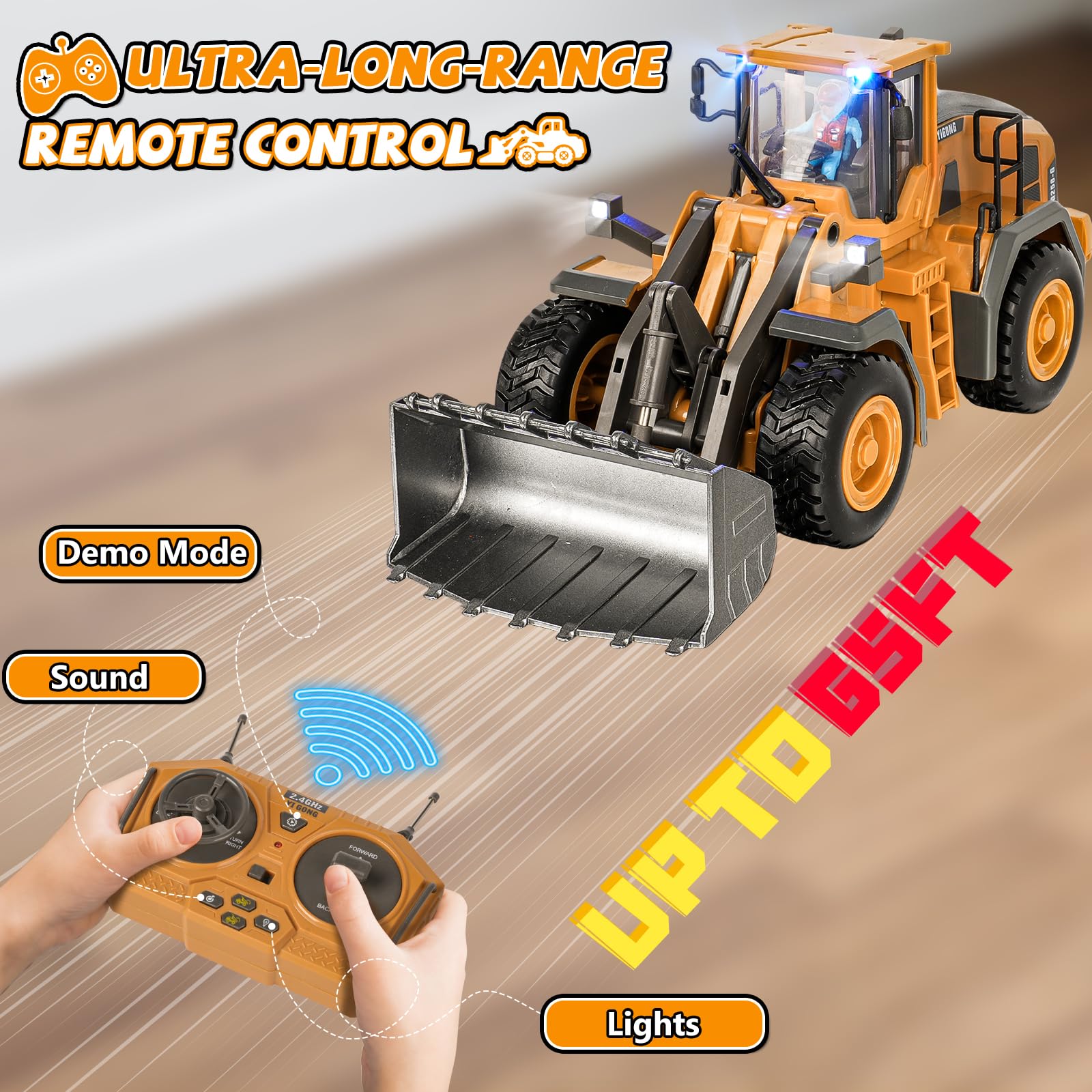 Graafmachine met afstandsbediening, 2,4 GHz RC graafmachine, speelgoed voor kinderen, jongens, met metalen schep, 680° rotatie, lichten en geluidseffecten, 2 x 1200 mAh oplaadbare batterijen