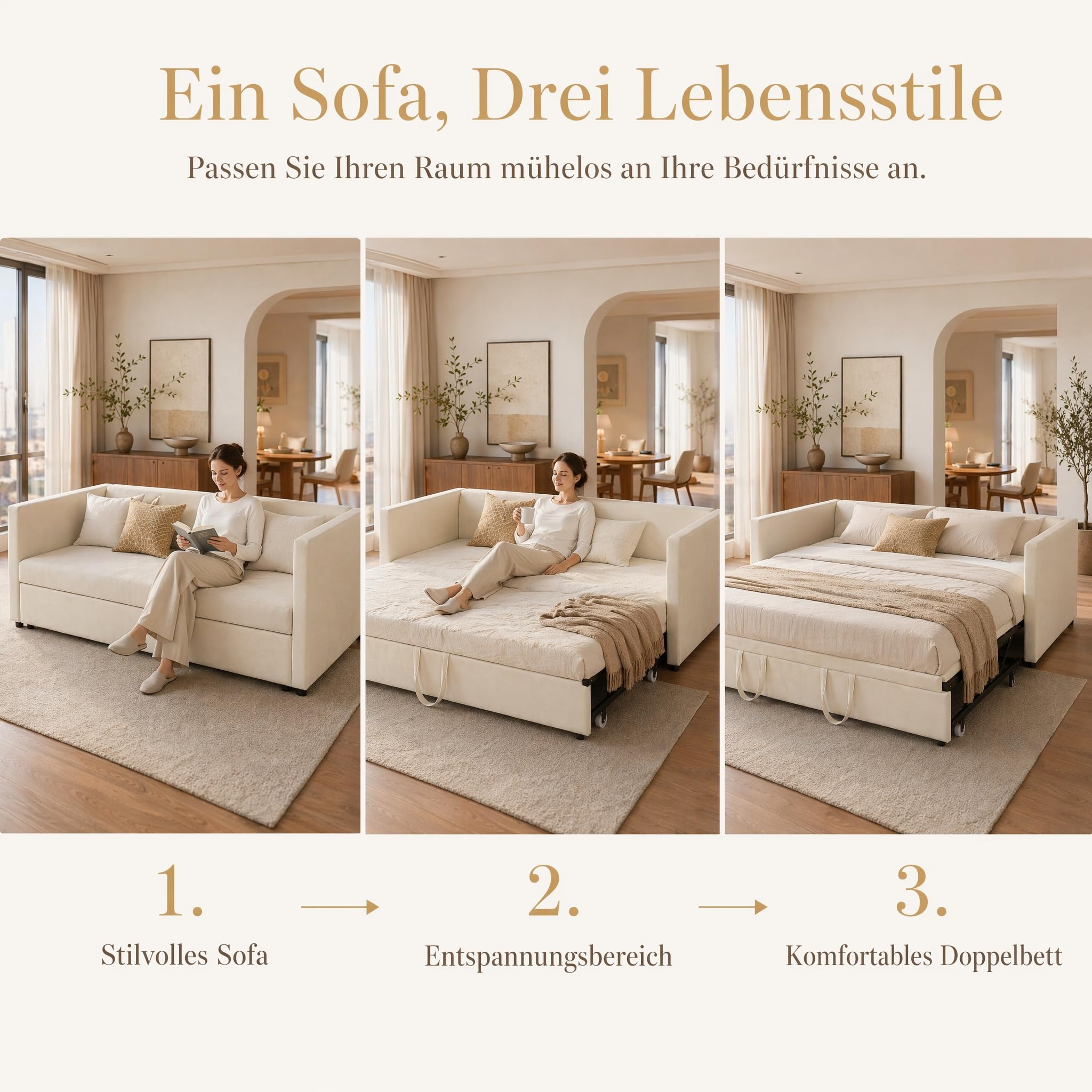 schlafcouch 90/180x200cm,tagesbett ausziehbar,sofa,Einzelbett/Doppelbett | letto singolo con letto estraibile,Samt Polsterbett Tagesbett,Ideal für kleine Räume, Gästebett,ohne Matratze,Beige