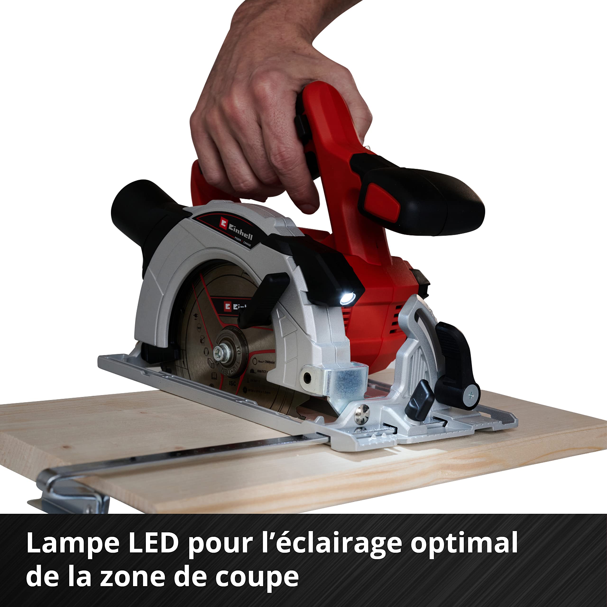 Einhell Scie circulaire Ø150mm sans fil TE-CS 18/150 Li-Solo Power X-Change (18V, Réglage sans outil de la profondeur de coupe et de l’angle d’inclinaison, LED) Livré sans Batterie ni Chargeur