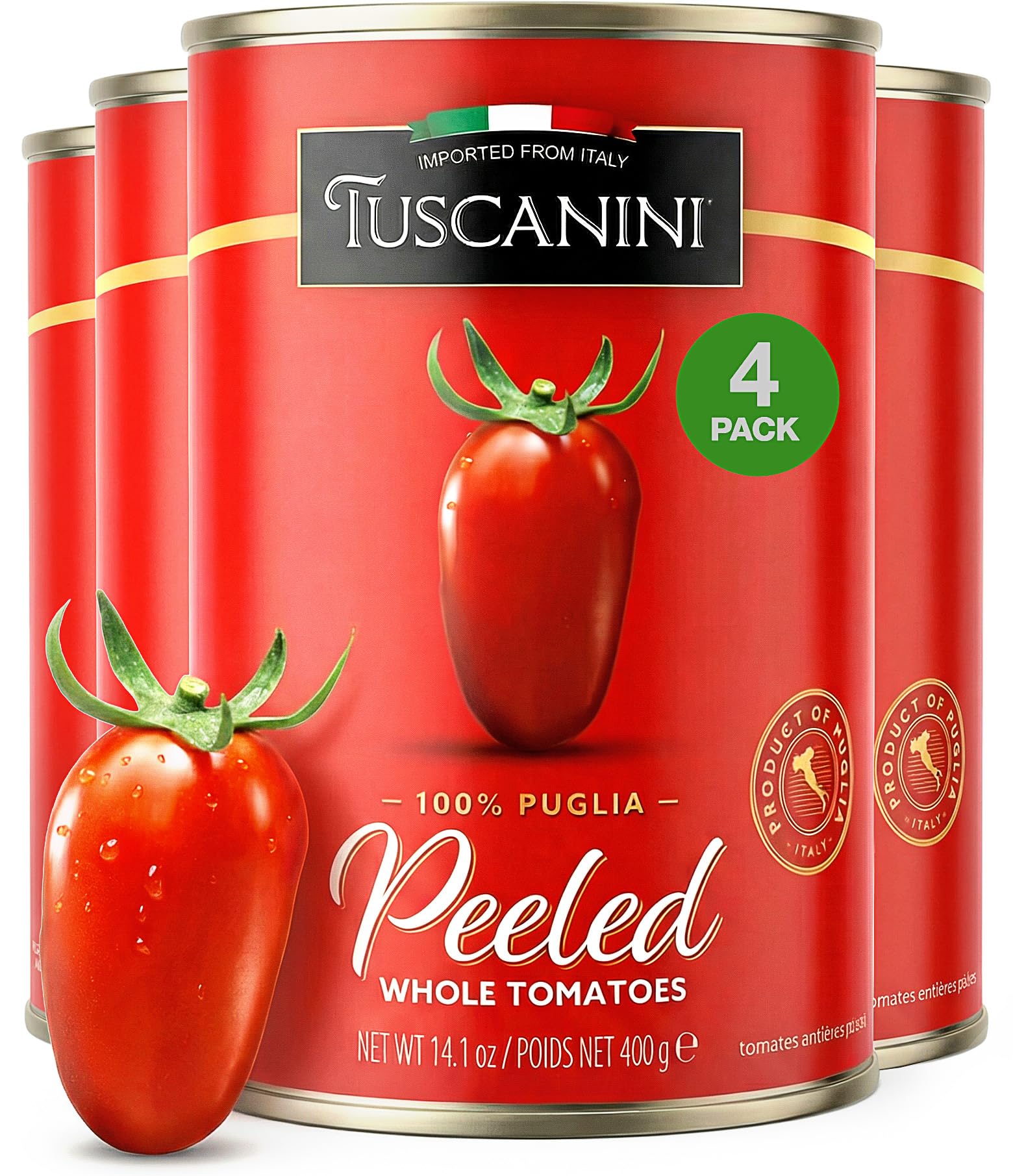 Tuscanini Italian Whole Peeled Tomatoes, 14.1 oz (4 Pack) | 100% Italian Canned Tomatoes | Delicious Taste | Perfect Pizza & Sauces | BPA Free Can | Kosher