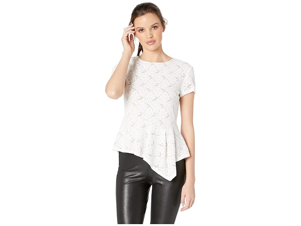 

BCBGMAXAZRIA Taj Asymmetric Lace Top (Off-White) Women's Clothing