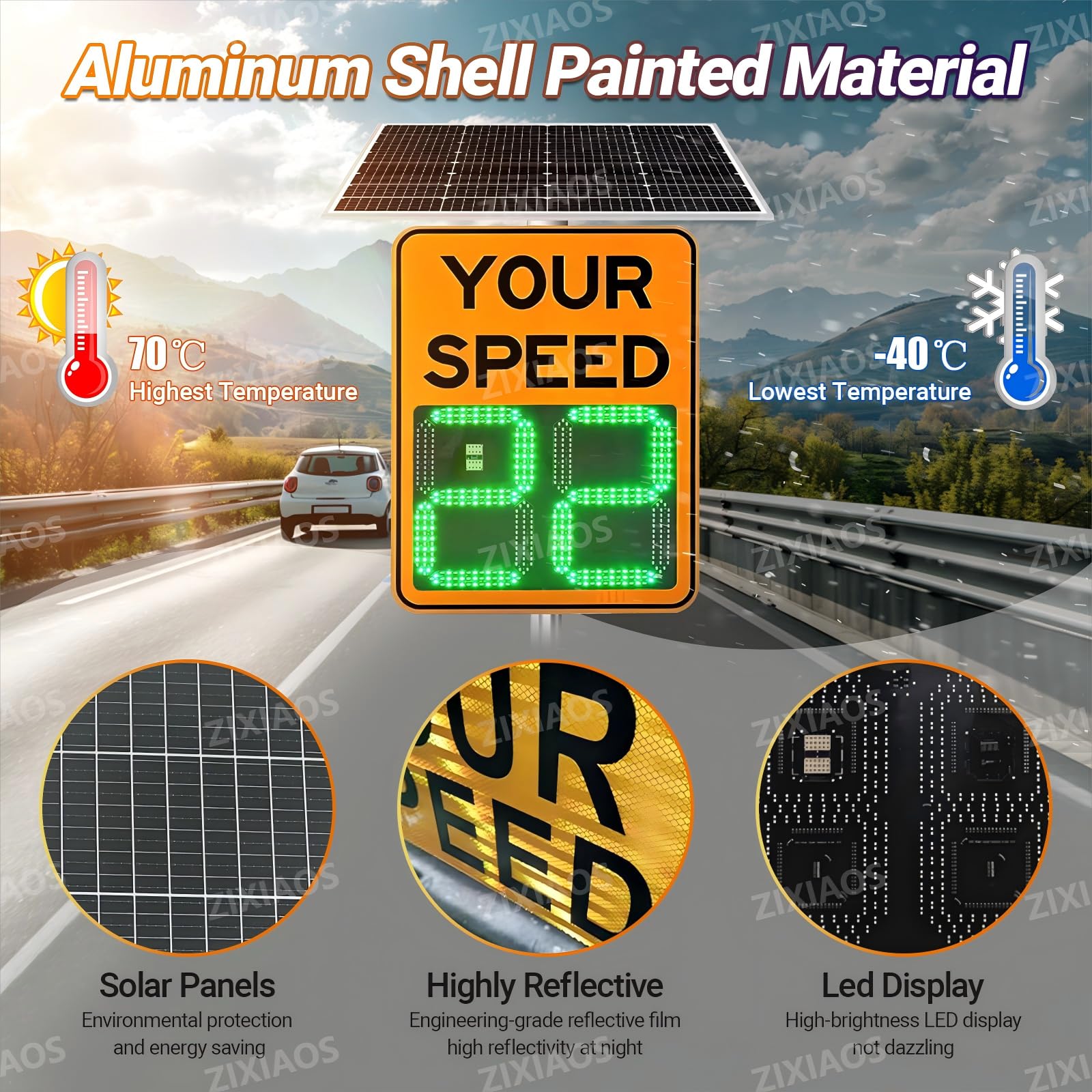 Señal de límite de velocidad de radar solar, detector de velocidad LED, distancia de detección de 300 m para seguridad en carretera y carretera
