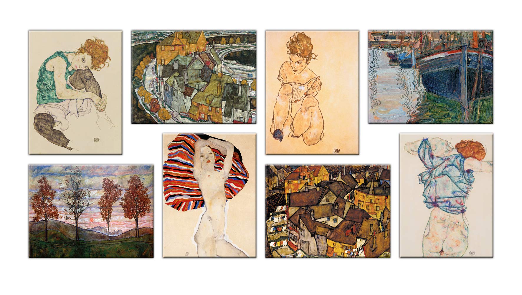 LuxHomeDecor Quadri egon schiele 8 pezzi 40x30 cm Stampa su Tela con Telaio in Legno Arredamento Arte Arredo Moderno