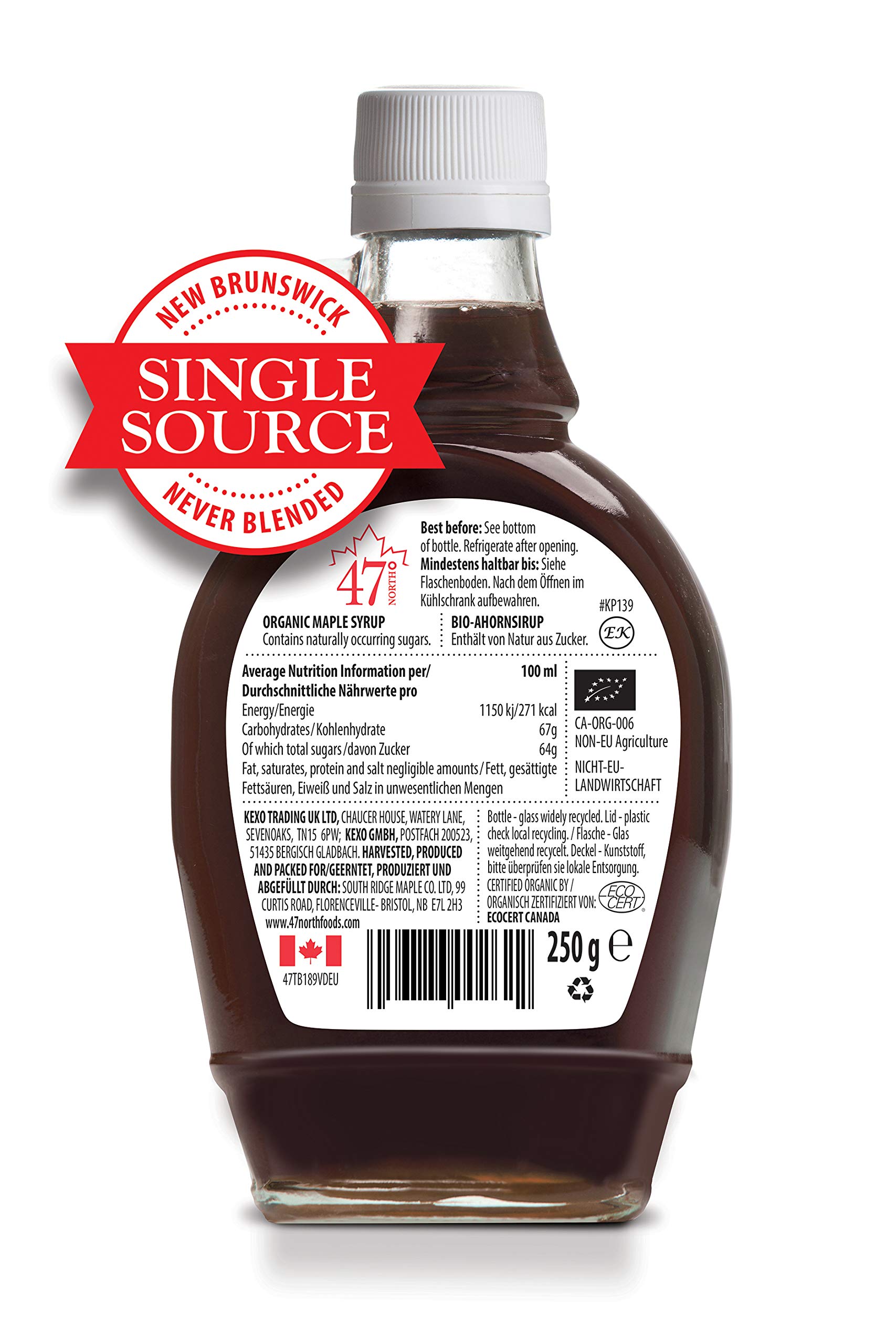 47 North Sirop d'érable biologique canadien, Single Source, Grad A Very Dark 250g