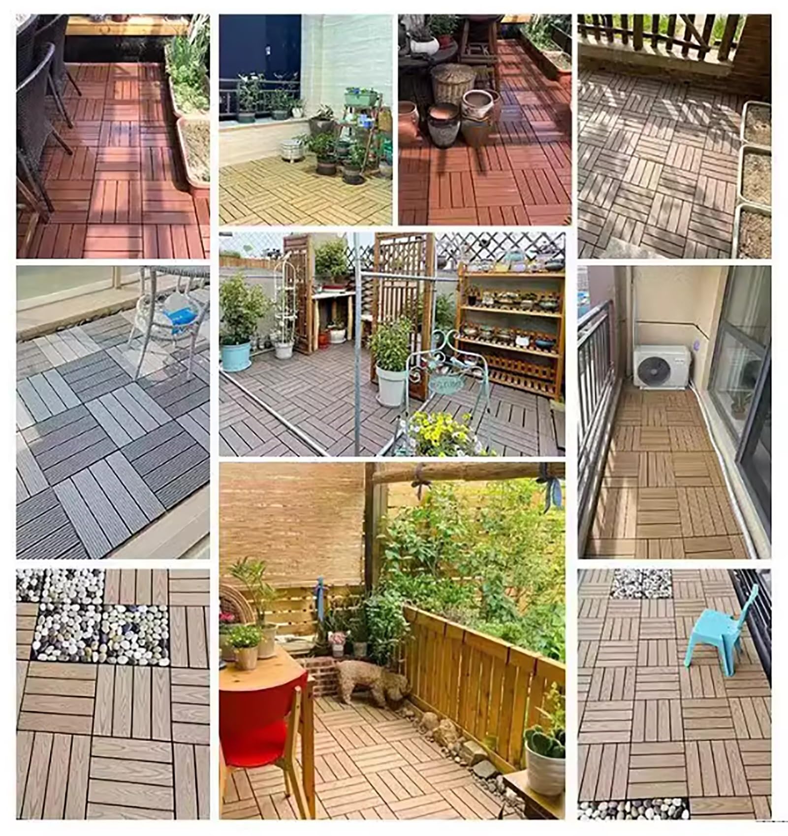 Dalles et lames de terrasse en composite, Carrelage de sol à emboîtement bricolage for douche de balcon extérieur intérieur multicolore 4-15 pièces(Dark Brown,12 pieces)