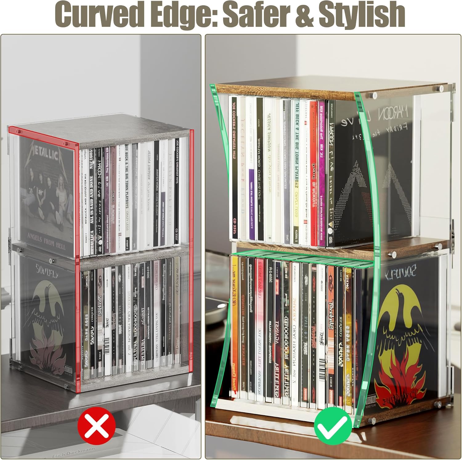 Alyoen 2-Tier CD Case Holder, CD Storage Rack for Display, Holds Up to 30 Standard CDs, CD Organizer Shelf with Curved Design for Home Theater & Office, Ideal for Music Enthusiasts