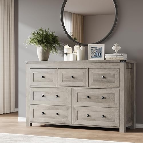 Miniatura 17 de Cómoda de 6 cajones, cofre de almacenamiento de madera moderno con cajones, soporte de TV para cómoda, organizador de cajones de madera con manijas