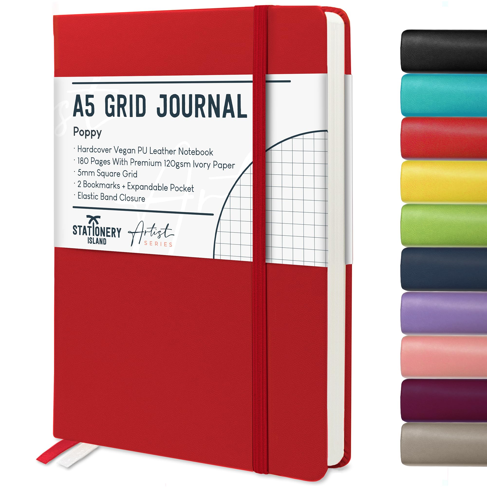 STATIONERY ISLAND A5 Squared Notebook, Graph Paper Note book with 120gsm Premium Thick Paper, 180 Pages Hardback Grid Journal for Writing, Working, Study, Poppy — image 1
