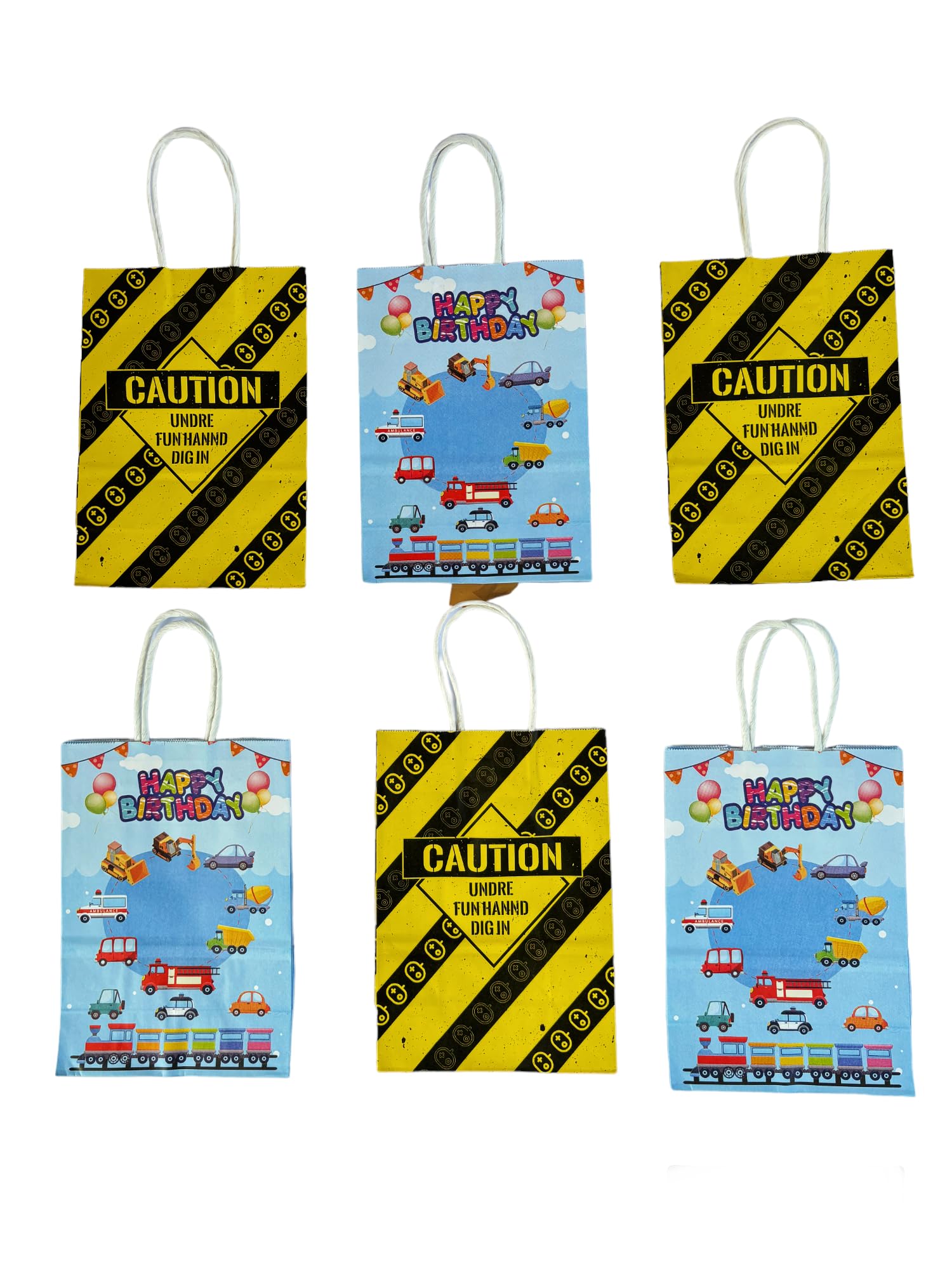 Partymane Birthday Construction Theme Design Printed Paper Carry Bags|Gift Bags For Return Gifts, Birthday And Presents(Small Bag Size 8Hx6L Inch) (Pack Of 6) - Multicolor-image-15