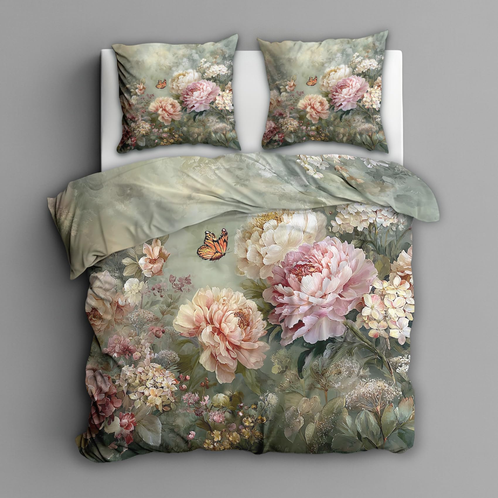 Housse de couette zippée 220x240 pivoine en microfibre infroissable pour un lit facile à faire